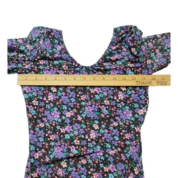 GK Elite VTG Field of Flowers Cotton Blend LS Leotard Bodysuit Purple AS Adult S - Picture 15 of 16